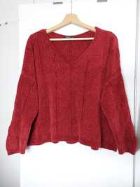 Bordowy sweter Stradivarius 36/S welurowy sweter oversize bluza serek