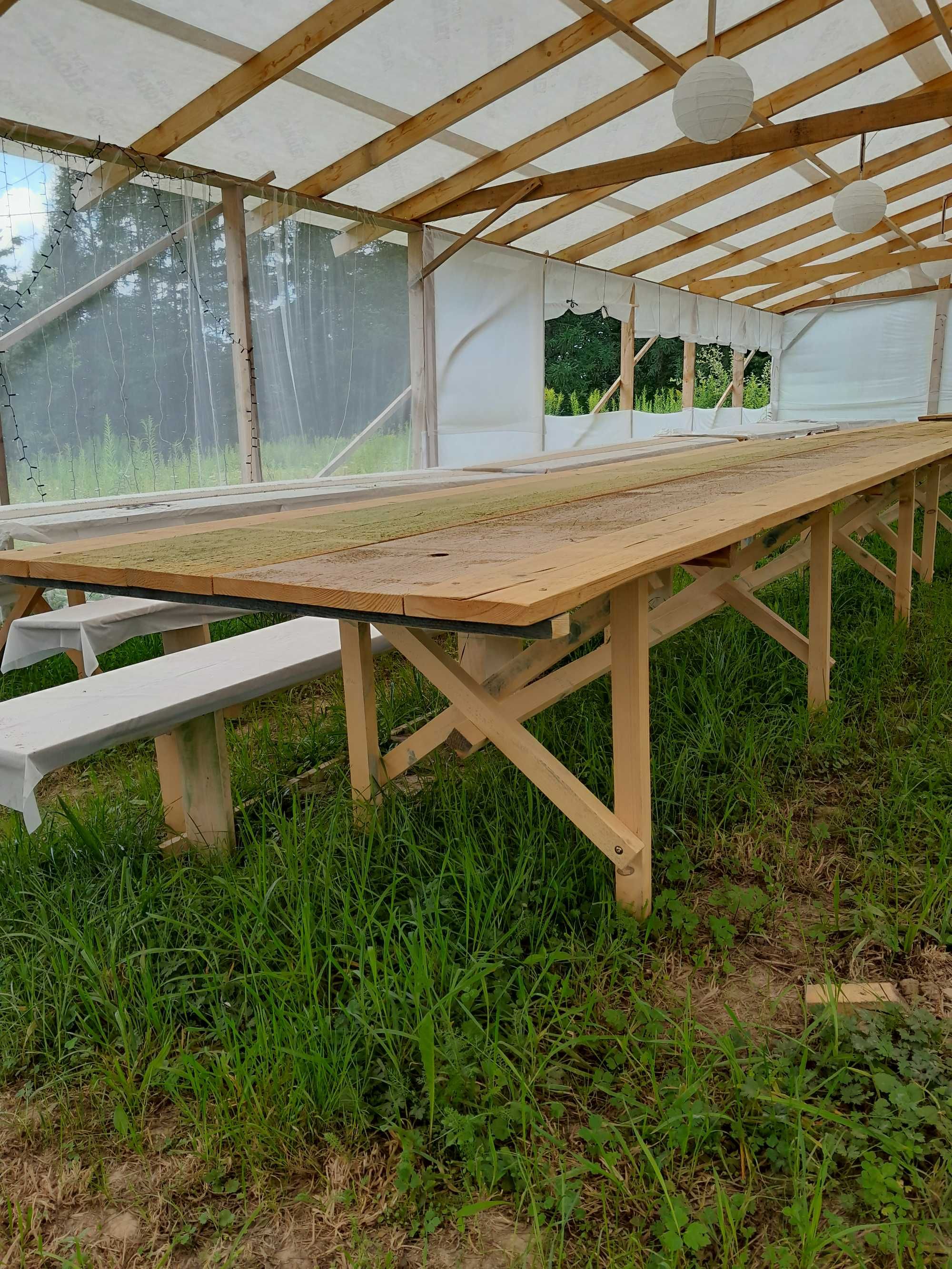 Stół ogrodowy drewniany z dwiema ławkami dł. 360 cm (może byc krótszy)