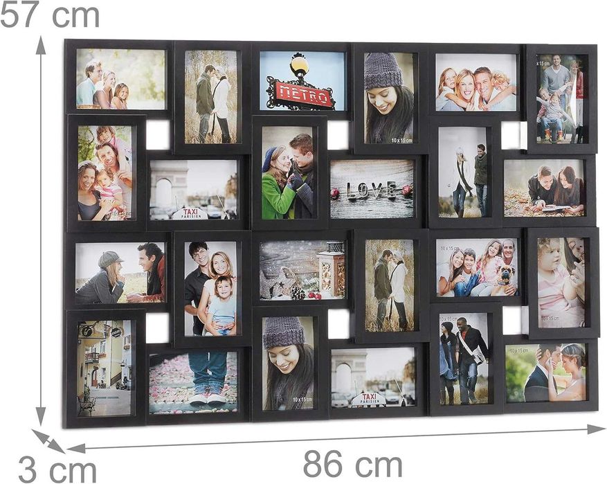 Relaxdays Ramka XXL na 24 zdjęcia w formacie 10 x 15. 53x85 cm czarna