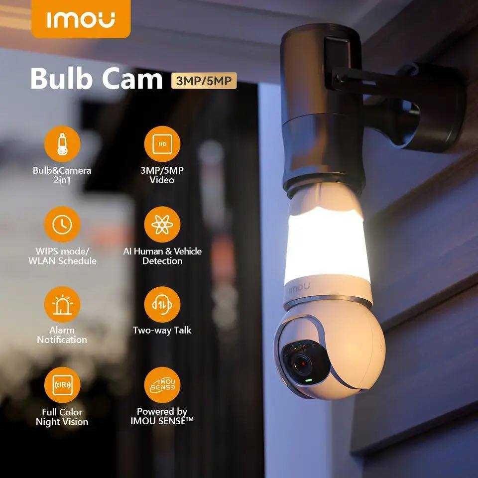 Камера с лампочкой IMOU, 3 МП/5 МП, 3K QHD, лампа и камера 2 в 1