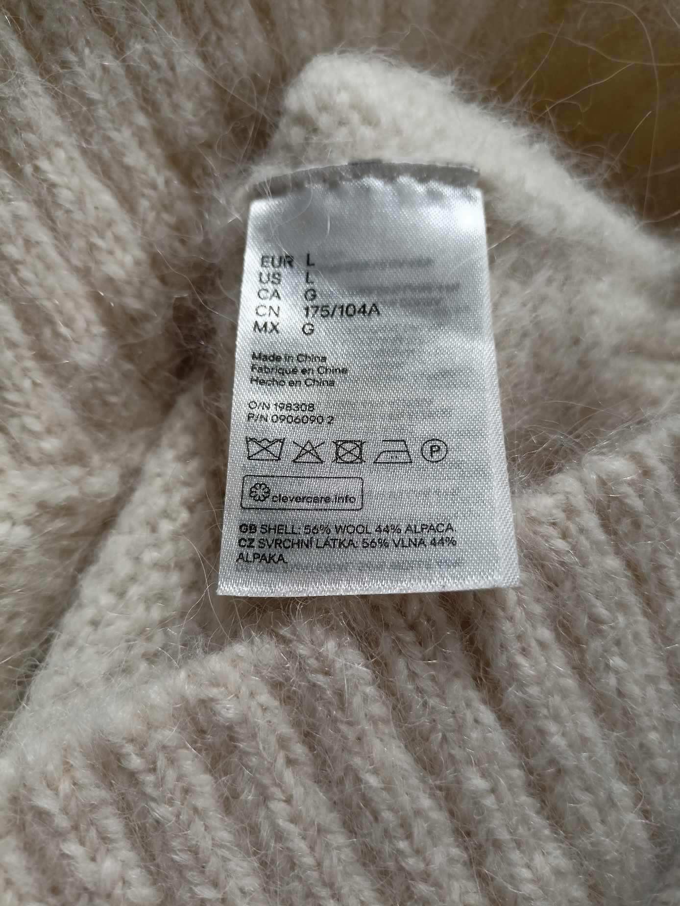 Sweter wełna, alpaka H&M styl oversize/Roz L/XL