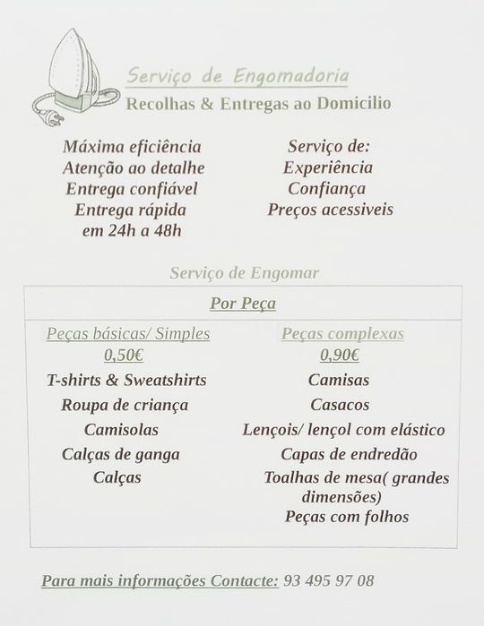 Serviço de Engomadoria responsável e de confiança