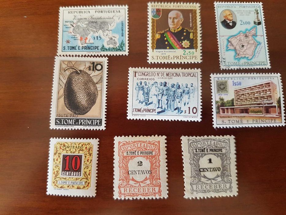 9 Selos de São Tomé e Principe Não Utilizados