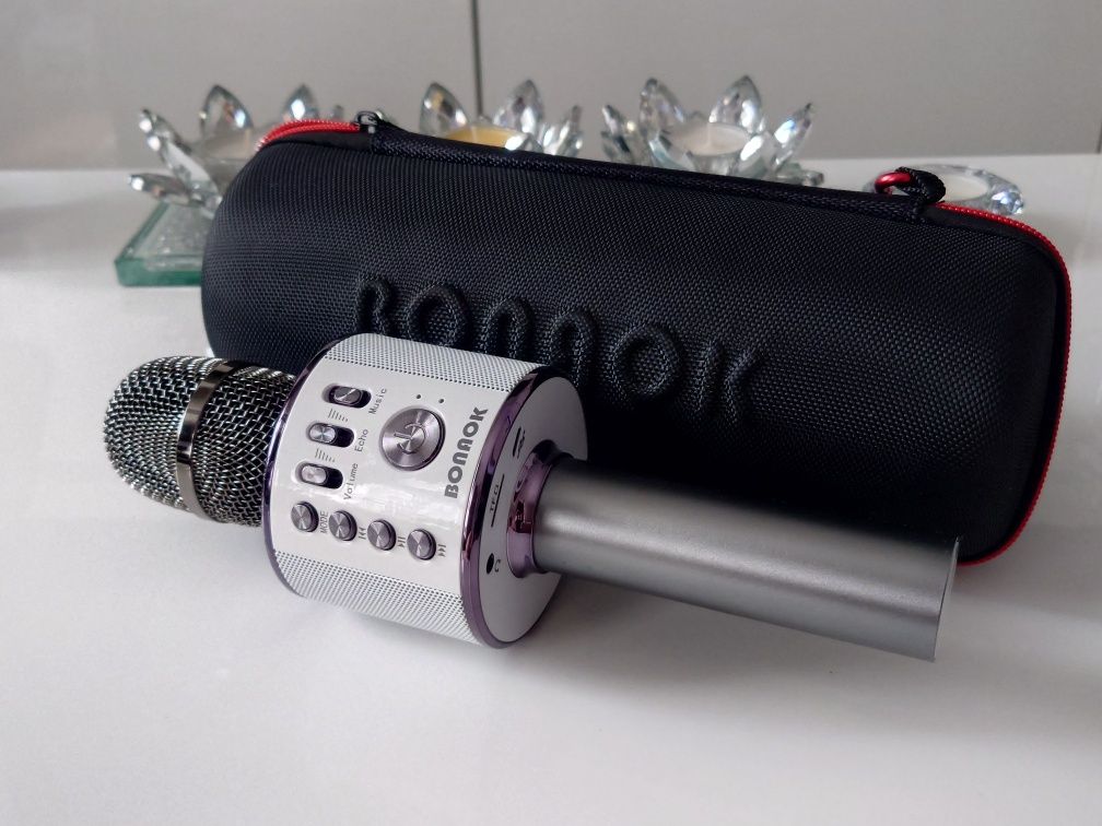 Profesjonalny mikrofon karaoke bluetooth bezprzewodowy Bonaok szary