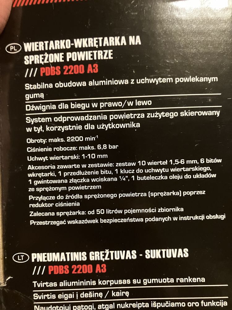 Wiertarko wkrętarka na sprężone powietrze PDBS 2200 A3