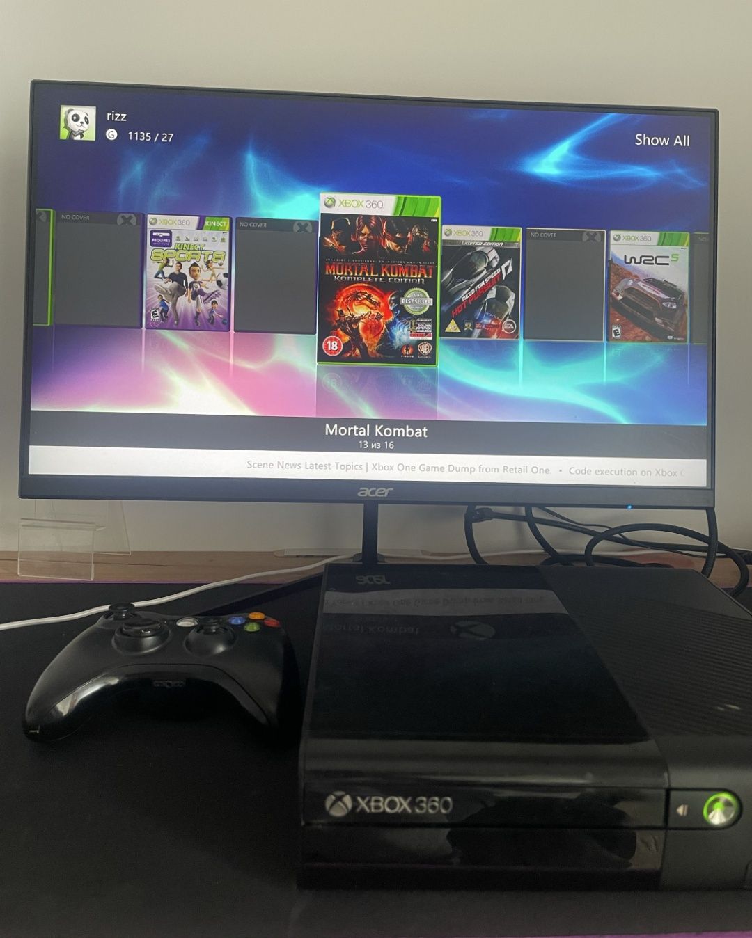 Продам X box 360 e 1 tb (freeboot)+kinnect+2 джойстика