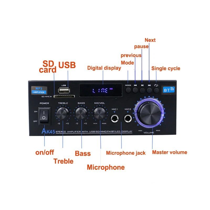 Amplituner wzmacniacz stereo Bluetooth radio AK45 40W