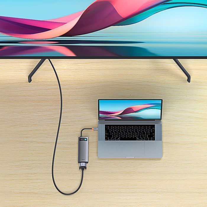 Stacja Dokująca Baseus Metal Gleam 6w1 USB-C & HDMI, Szary