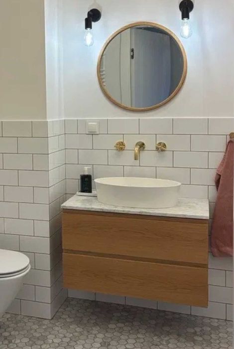 Umywalka ceramiczna w kształcie misy+szafka - zestaw do łazienki