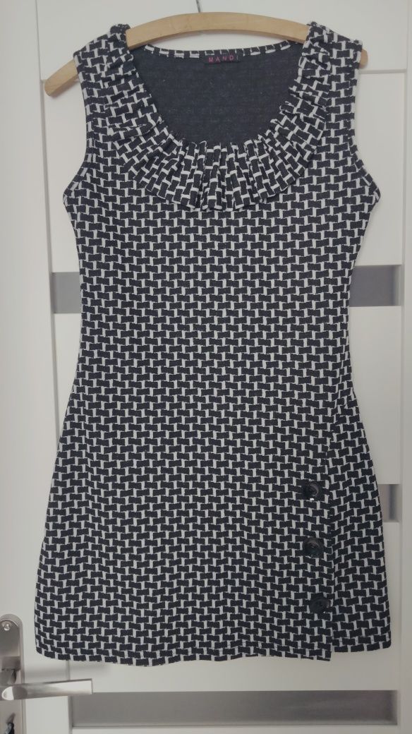 Sukienka, czarno-biała, krótka, biurowa, Regular Size, M, Mandy