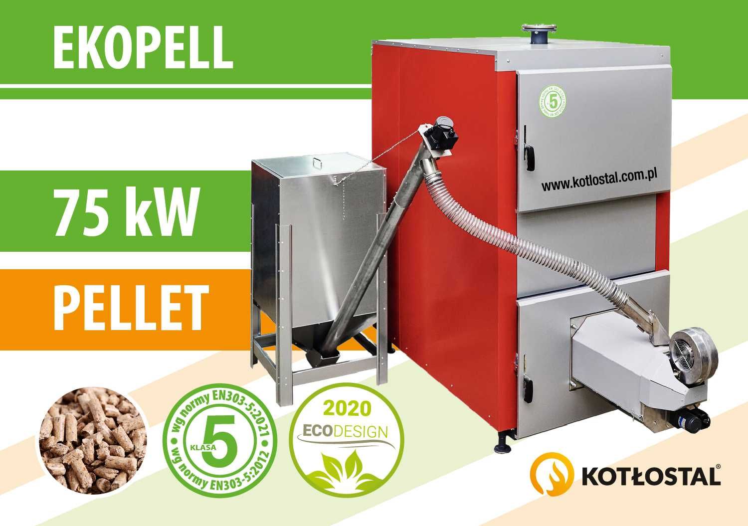 Kocioł EKOPEL moc 75 kW z podajnikiem pelletu