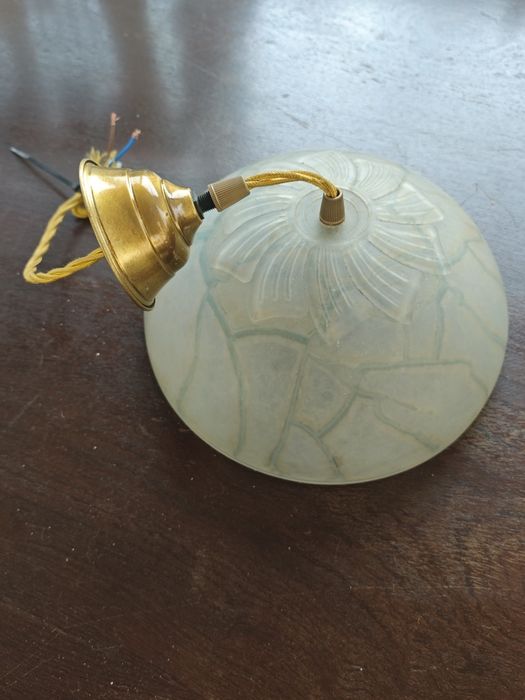 Candeeiro teto vintage vidro, latão e cordame