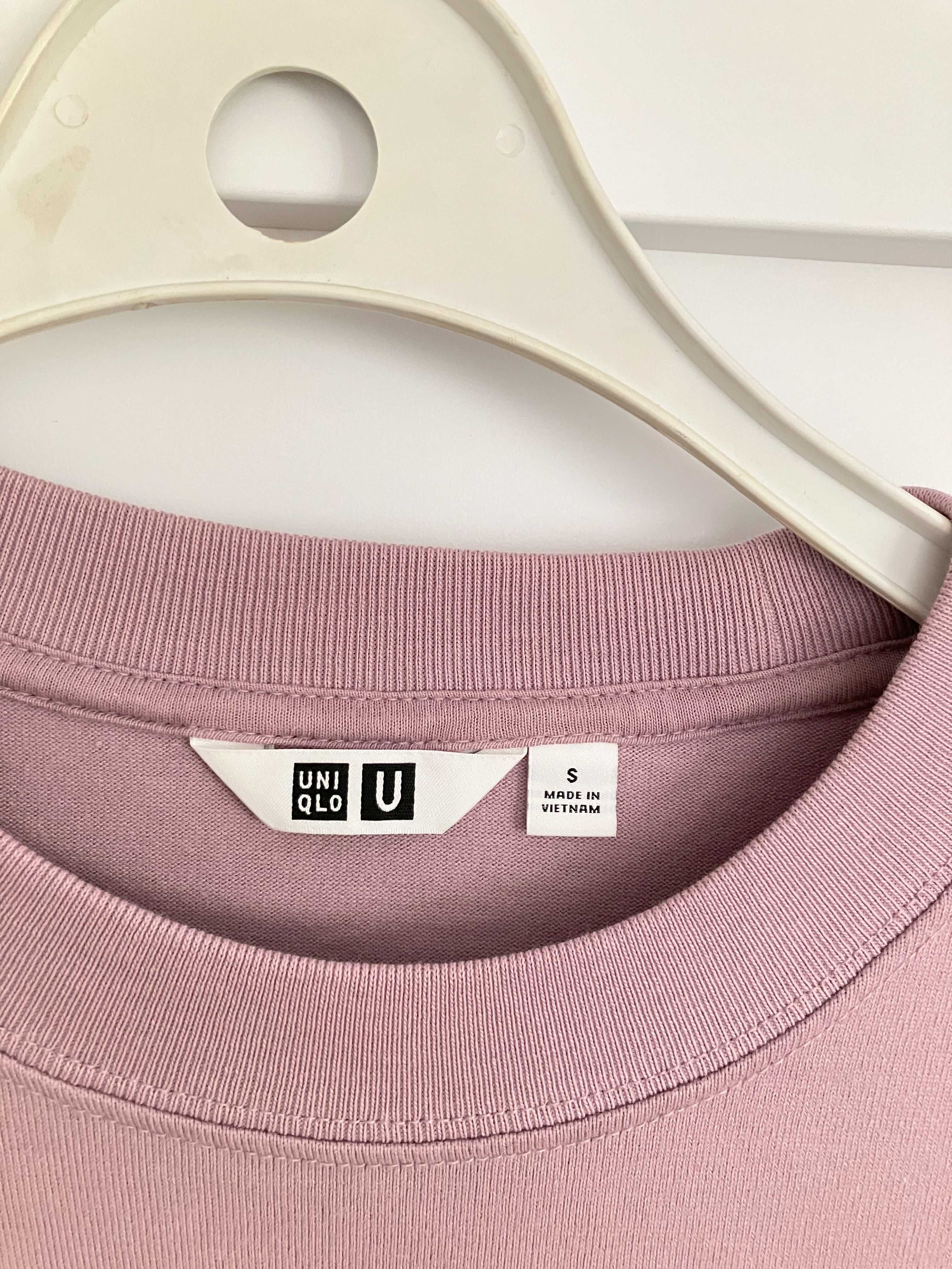 Uniqlo basic róż wrzosowa bluza z kieszenią S oversize bawełna