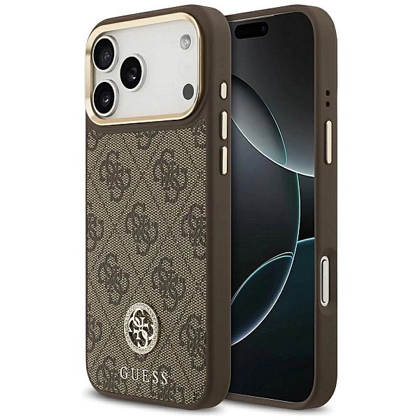 Etui Guess 4G Strass Logo MagSafe na iPhone 17 Pro Max - brązowe