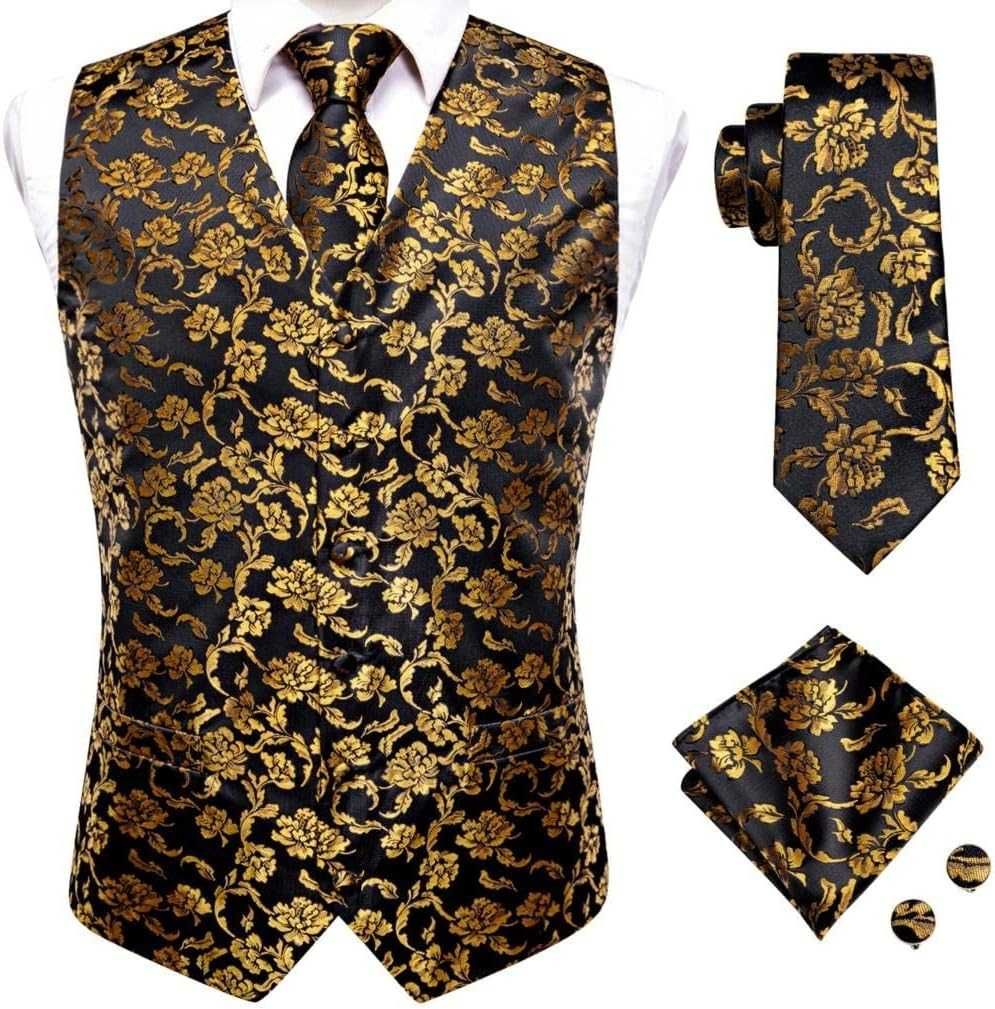 L XL Kamizelka Krawat muszka elegancka czarna złota garnituru