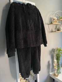 2-częściowy czarny pluszowy komplet z bluzą kangurką i spodniami ASOS