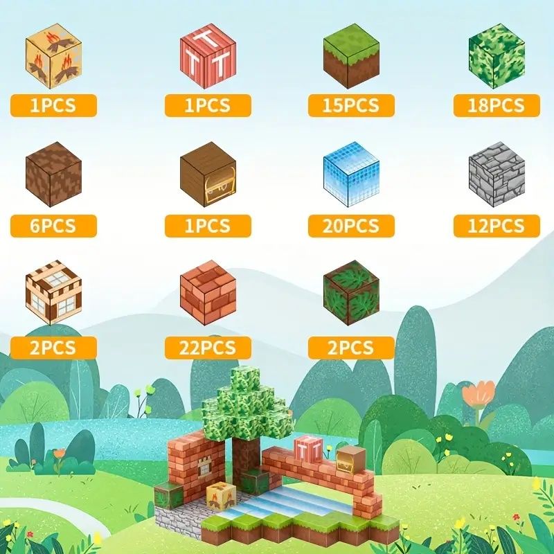 Магнітний конструктор Майнкрафт, кубики Minecraft, лісовий замок