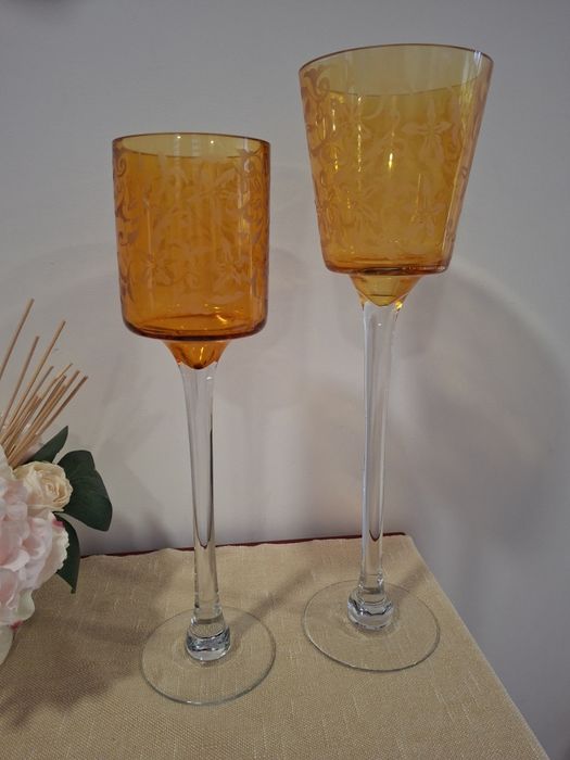 Castiçais vidro gravado