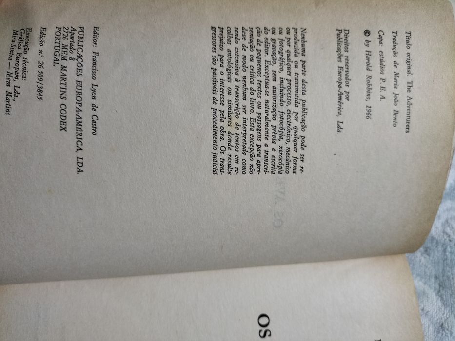 Livro Harold Robbins - Os Aventureiros