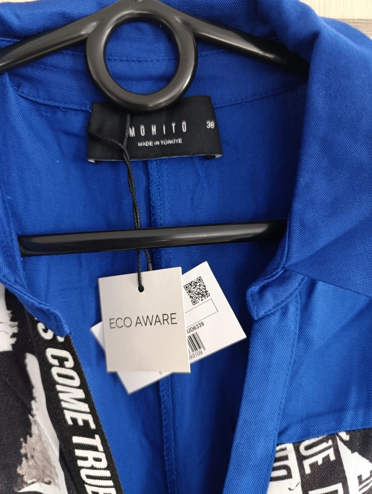 Mohito 38/40 M/L chabrowa sukienka MIDI z wiskozy koszulowa