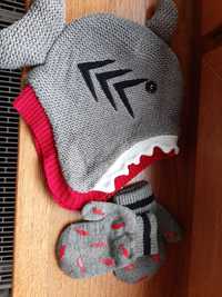 Komplet na jesień chłopiec rekin czapka i rękawiczki shark 47 cm