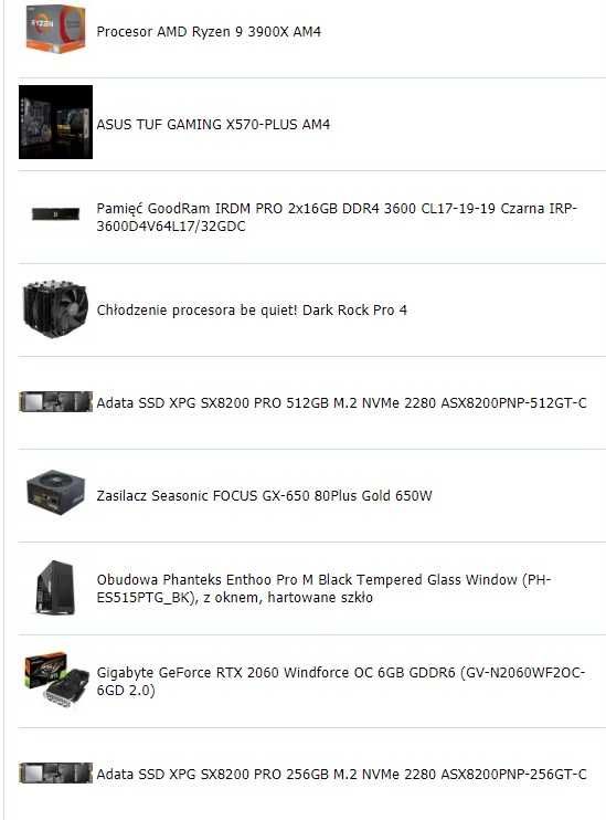 Komputer GAMINGOWY/WIZUALIZACJI Ryzen 3900X, RTX 2060, 32 RAM, 512+256