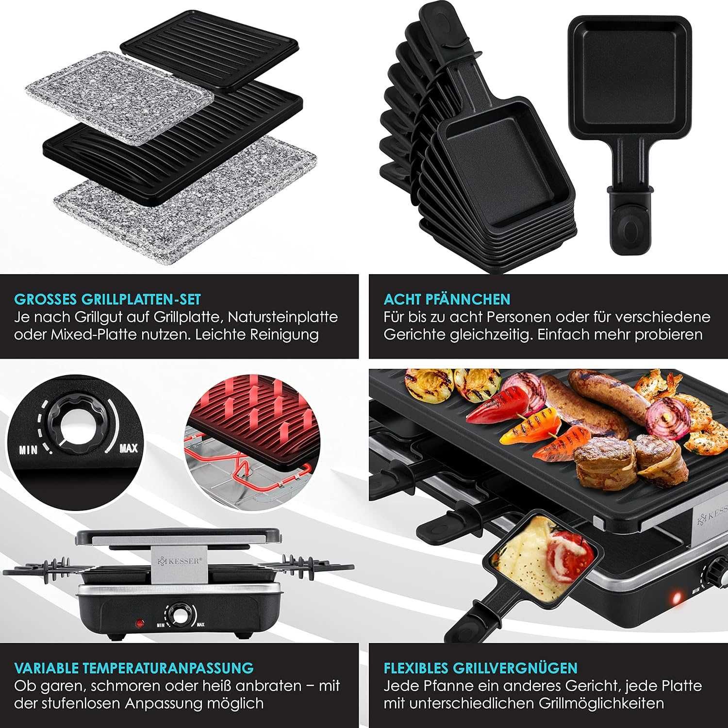 Grill raclette z kamieniem do grillowania dla 8 osób KESSER