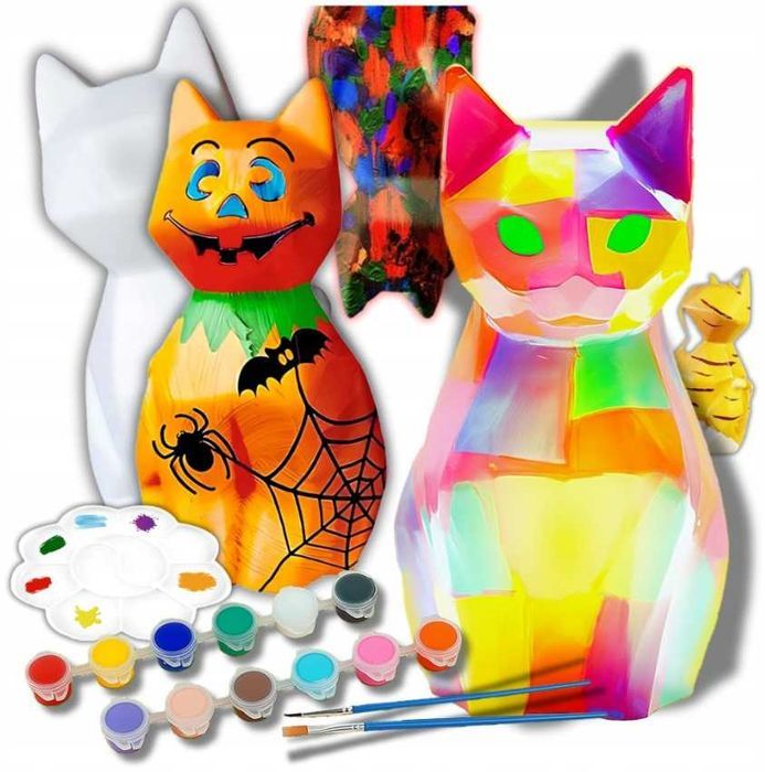 Lampka Nocna DO MALOWANIA Dla Dzieci Zestaw Kreatywny DIY KOT KOTEK