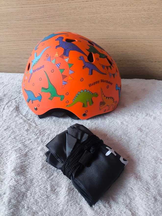 Kask Rowerowy Dzieciecy Regulowany Pomaranczowy Dinozaury  r.S