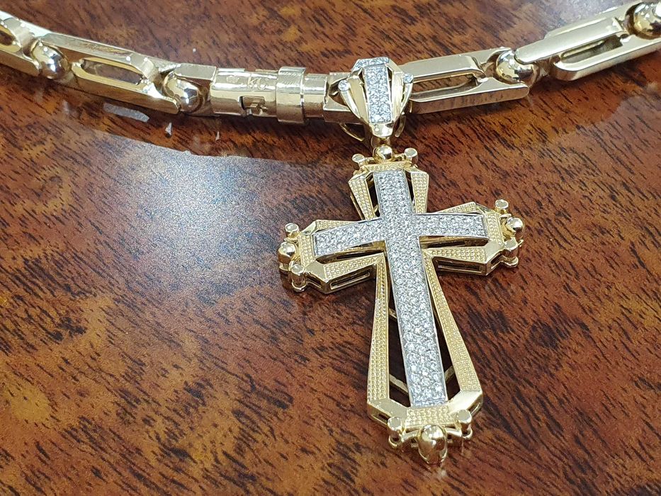 Złoty KRZYŻ Z DIAMENTAMI-128 szt.-1,25 ct.-próba 585.-DIAMENTOWY SKARB