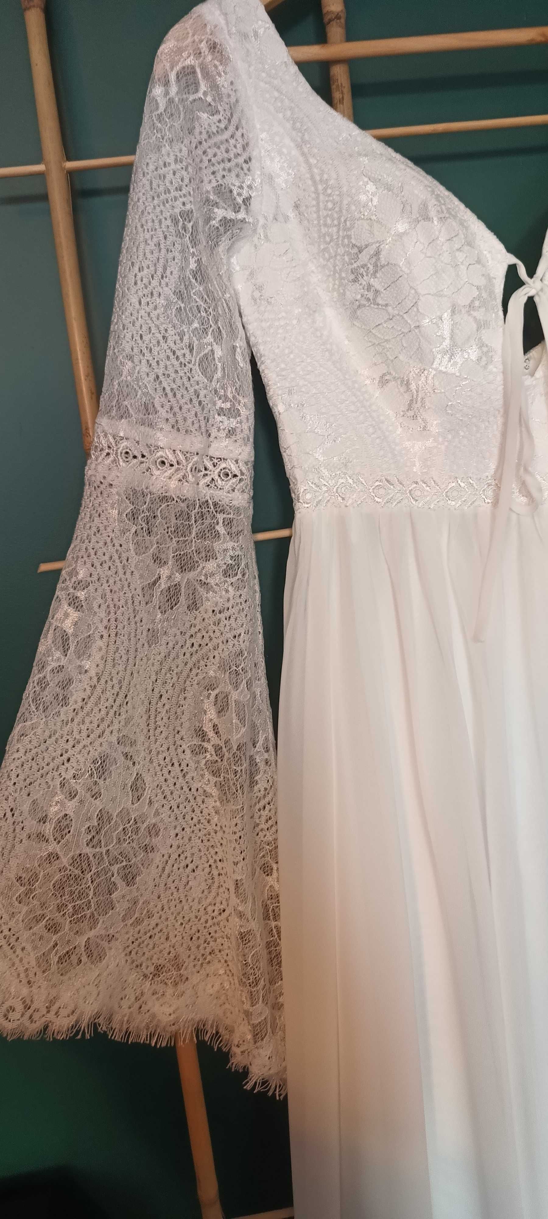 Suknia Ślubna Boho koronkowa z szyfonu