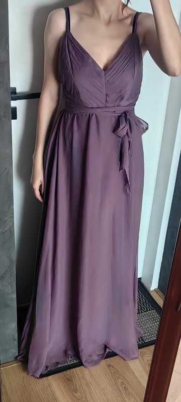 Szyfonowa fioletowa sukienka maxi długa na ramiączkach L XL