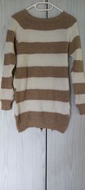 Sweter w paski ze srebrna nicia S M L XL uniwersalny