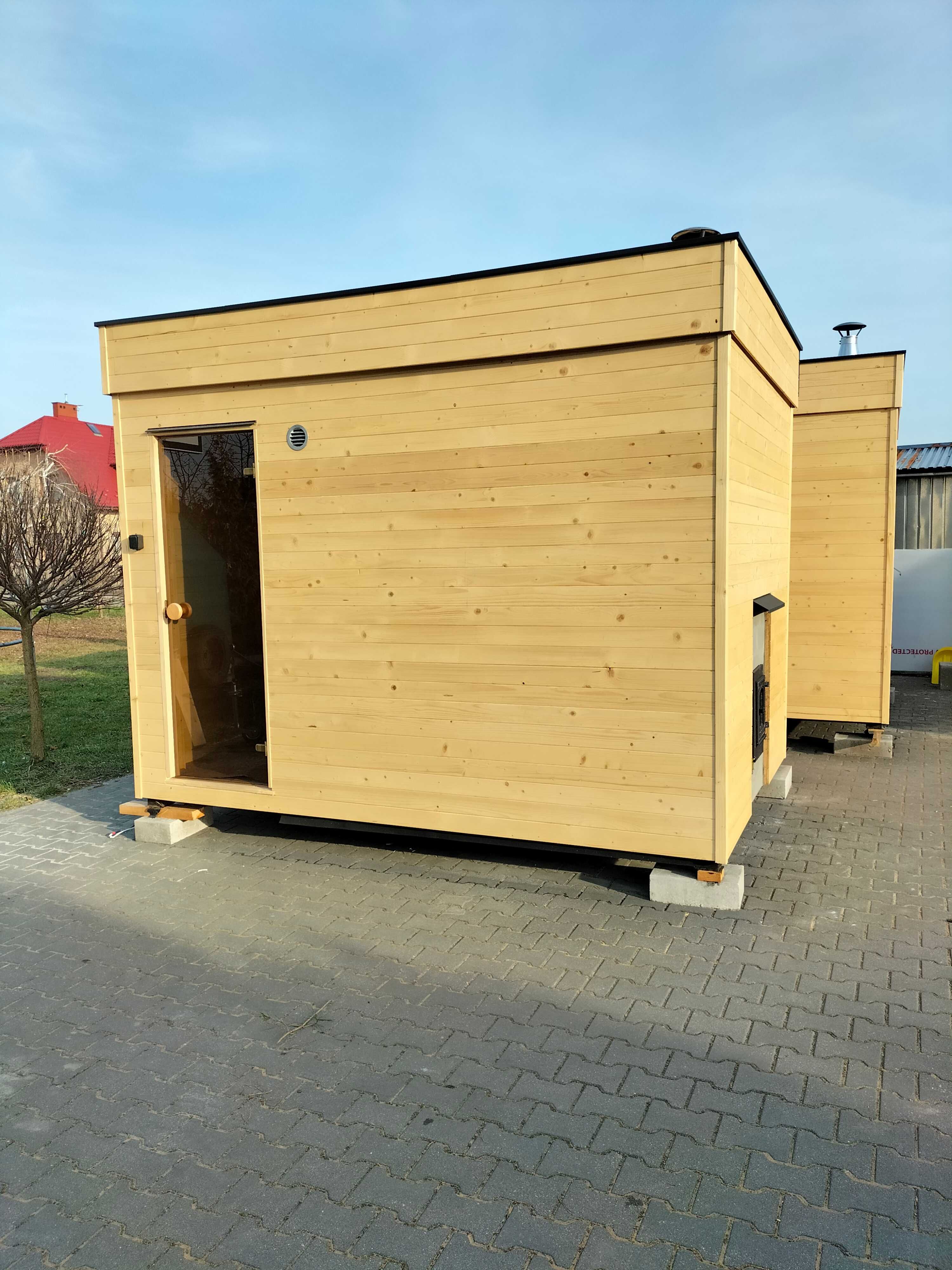 Sauna ogrodowa - sucha, ocieplana, przedsionek (gotowa do odbioru)