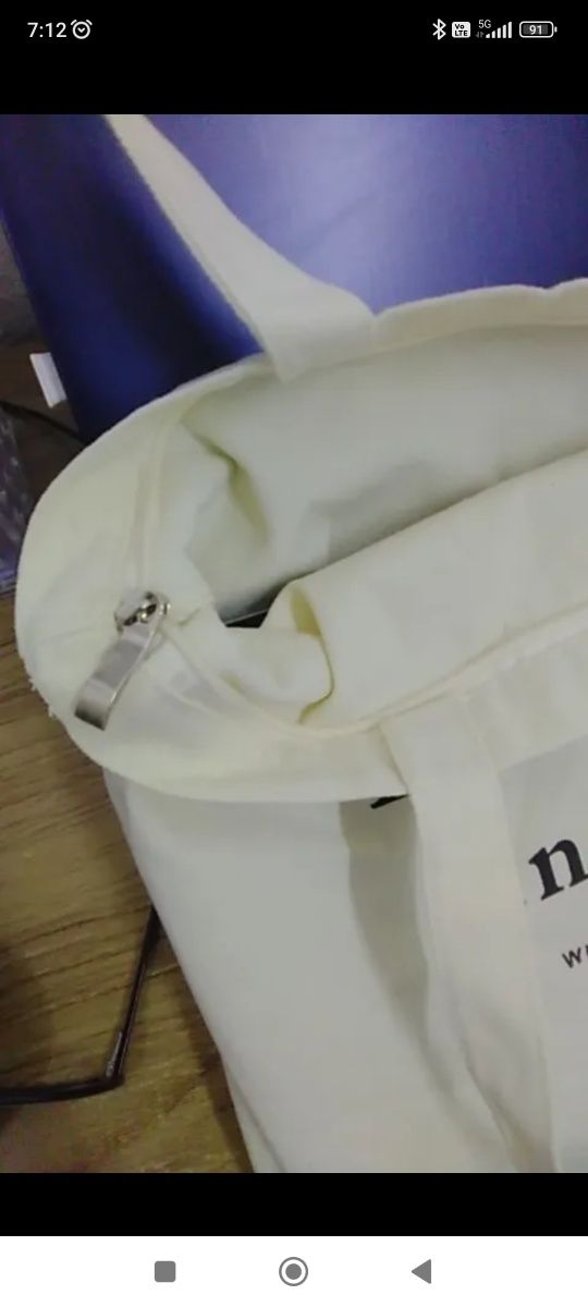 Torba shopper płócienna na zamek większe A4 beż
