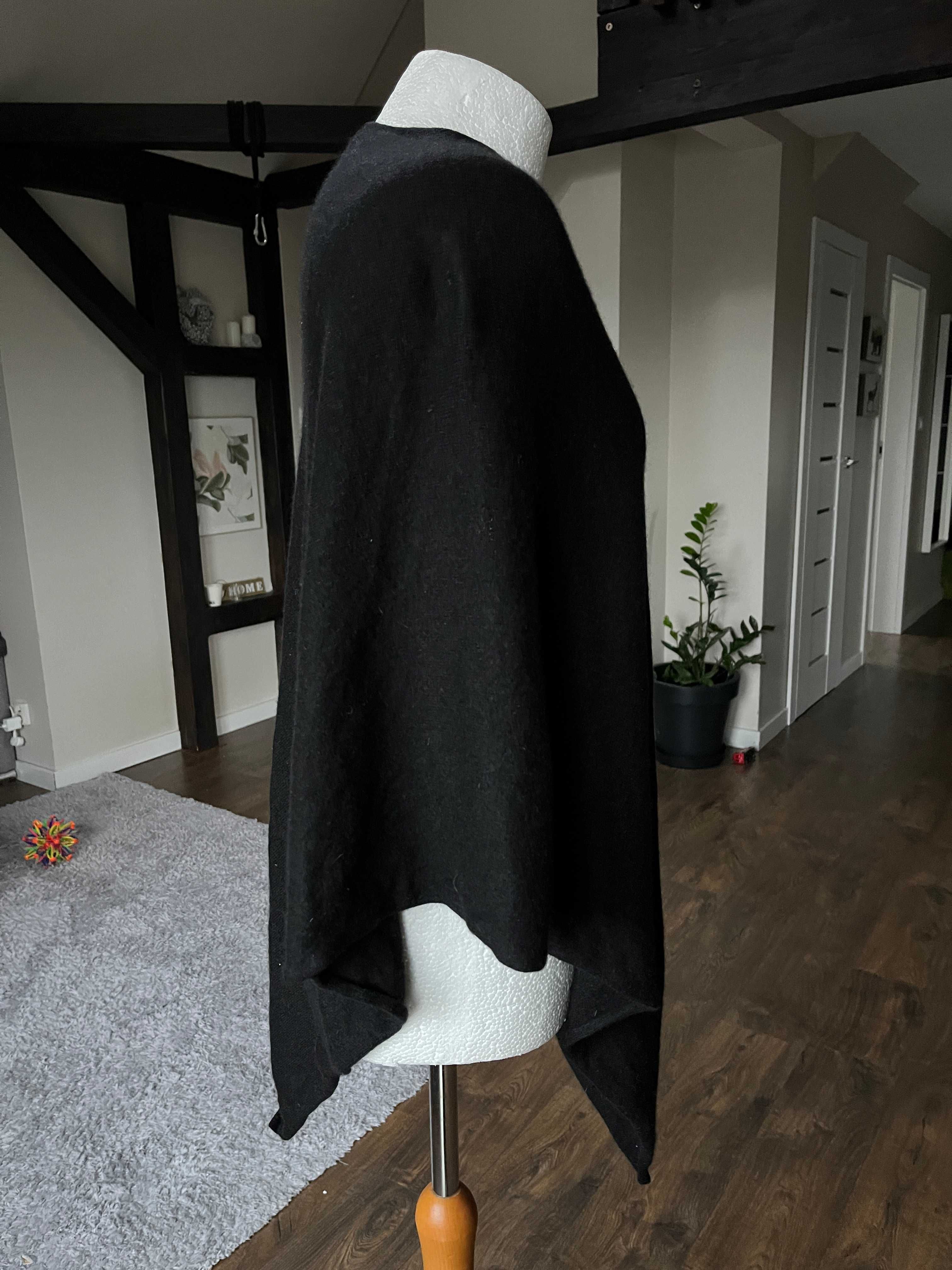 Ponczo narzutka szal Hallhuber 100% kaszmir kaszmirowe czarne S M L XL