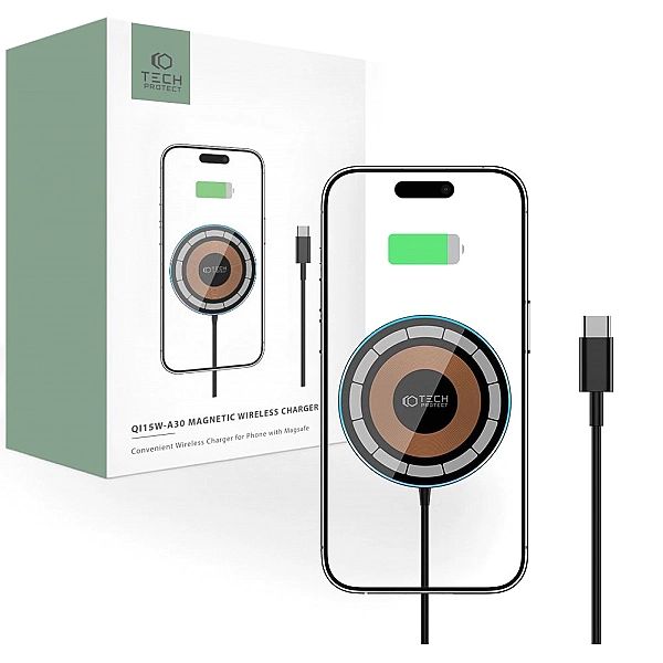 Tech-Protect Qi15W-A30 Magnetic Magsafe Wireless Charger Black