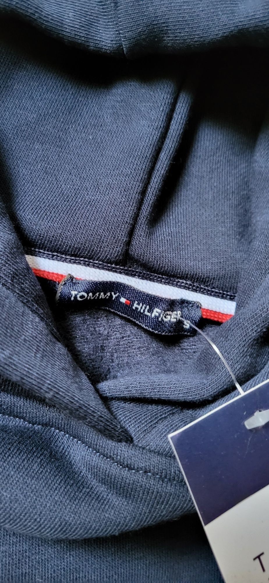 TH Tommy bluza dresowa granat kaptur logo szyte premium S