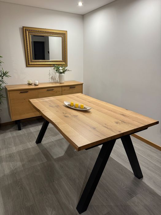 Mesa de jantar 80x160 carvalho natural/preto