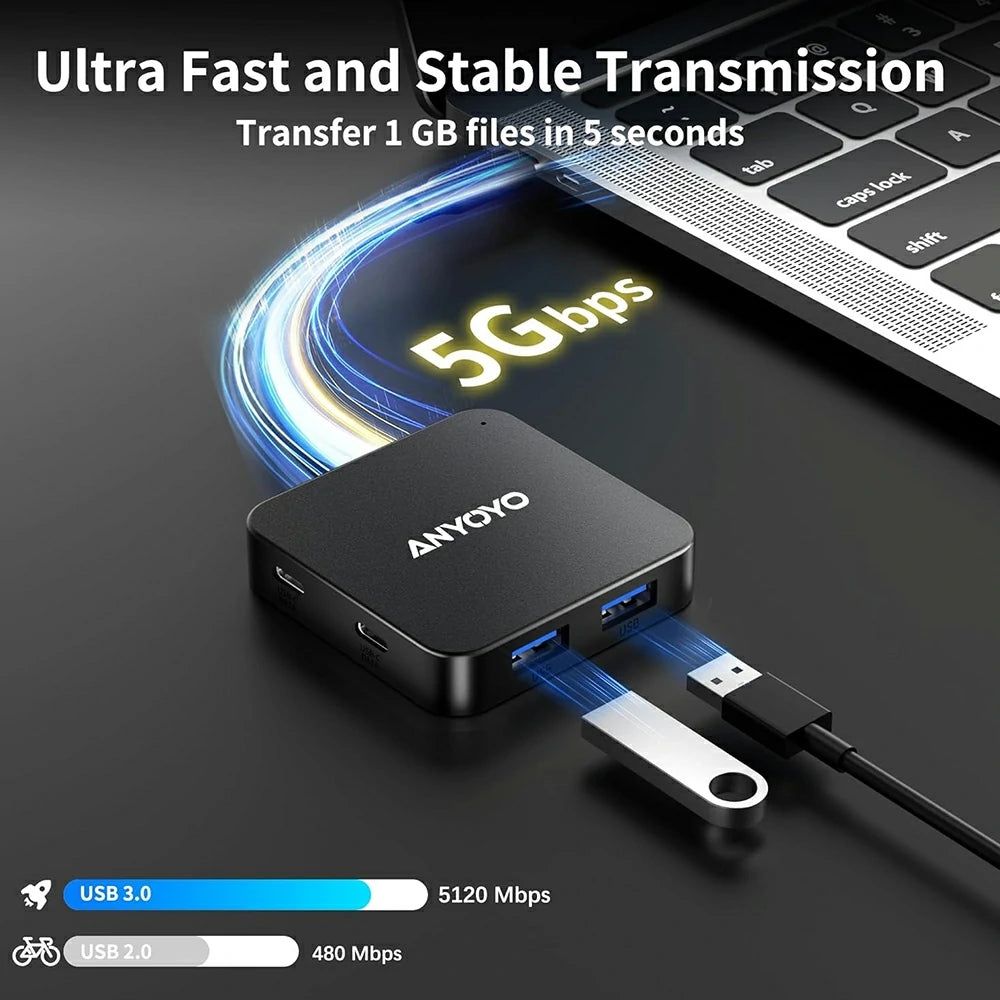 Док-станція Anyoyo 6-в-1 з 2 USB-C та 3 USB-A, 5 Гбіт/с