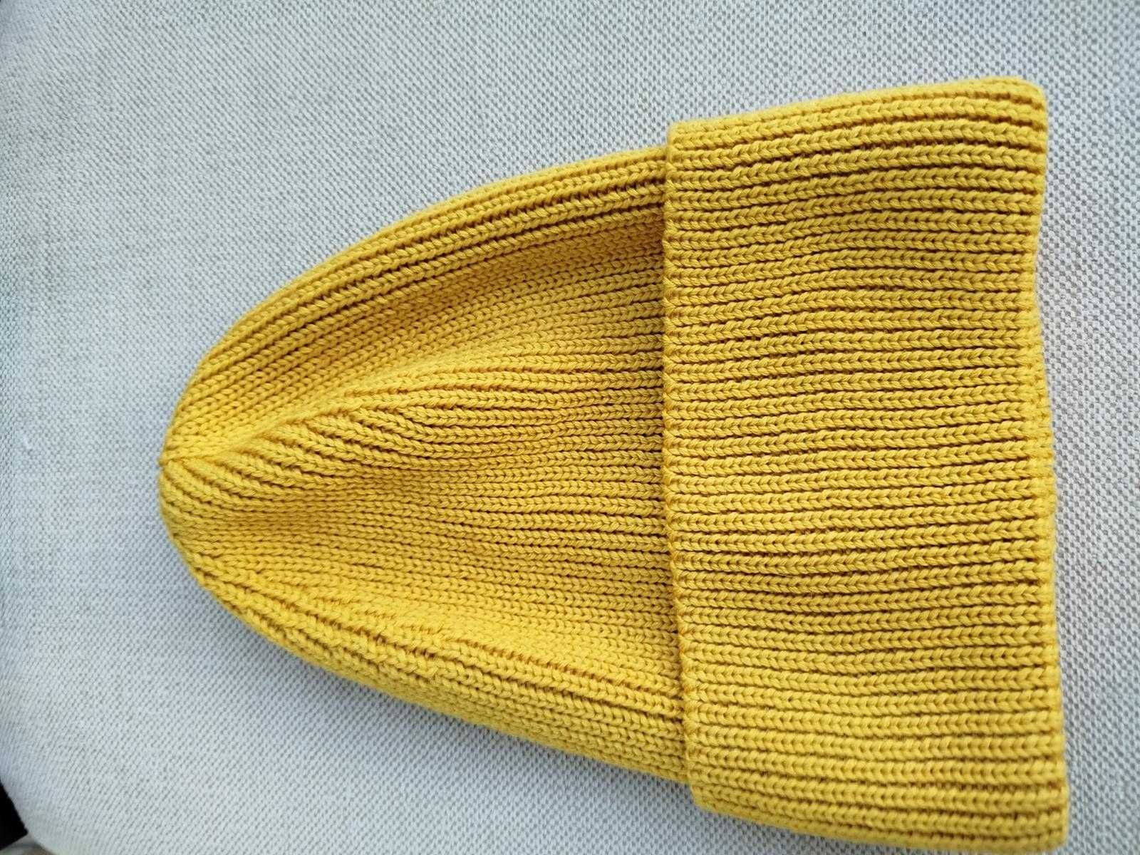 czapka z wełny Merino 100% musztardowa z wywinięciem okazja