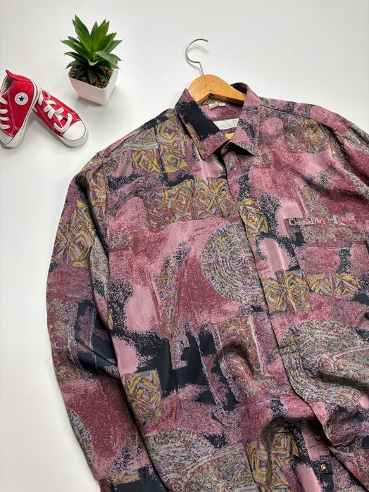 Рубашка шелковая Vintage Christian Dior Abstract Silk Shirt size XL