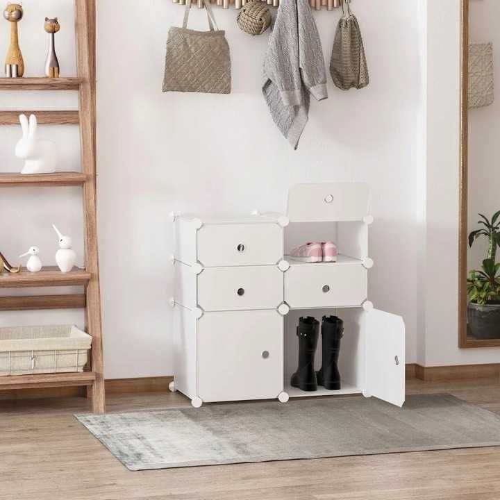 Szafka Na Buty Przedpokój Do Łazienki Uniwersalna, Biała, Przegrody