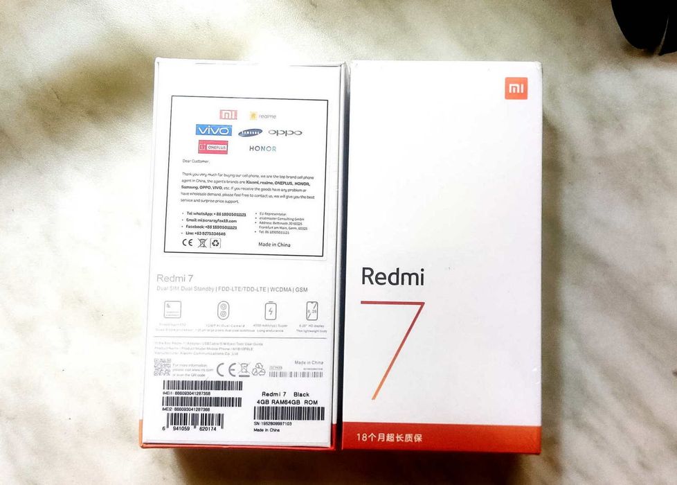 Смартфон Xiaomi Redmi 7 4/64GB черный. Новый, запечатанный чехол, сте