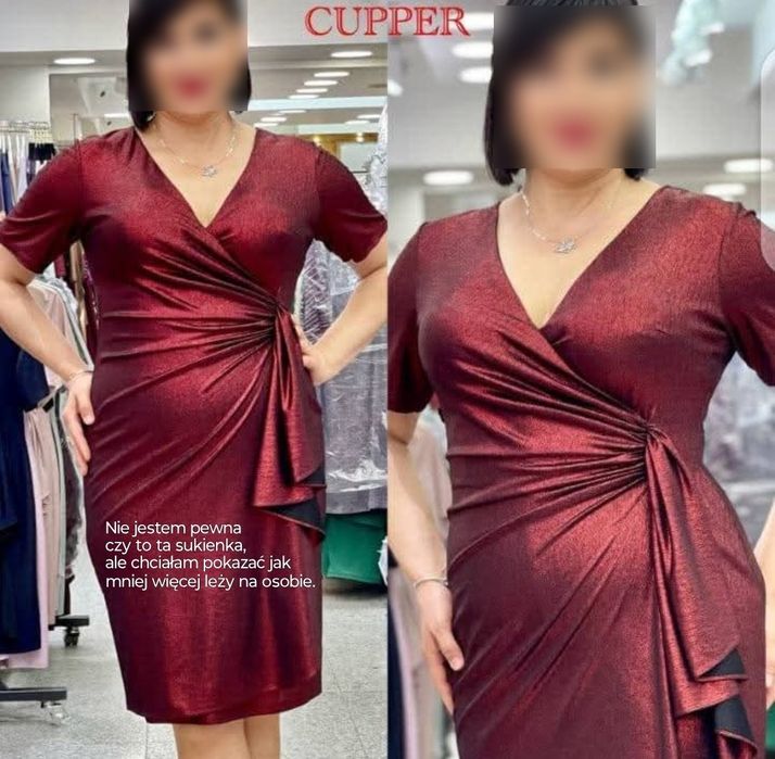 Błyszcząca sukienka do kolan.