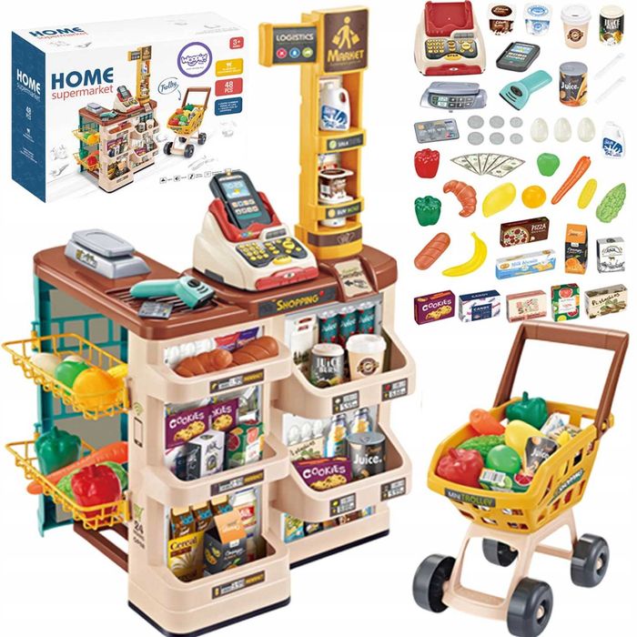 wielki supermarket sklep kasa fiskalna wózek terminal waga akcesoria