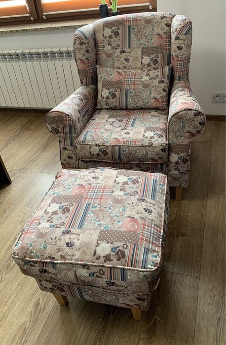 Fotel z pufą retro vintage
