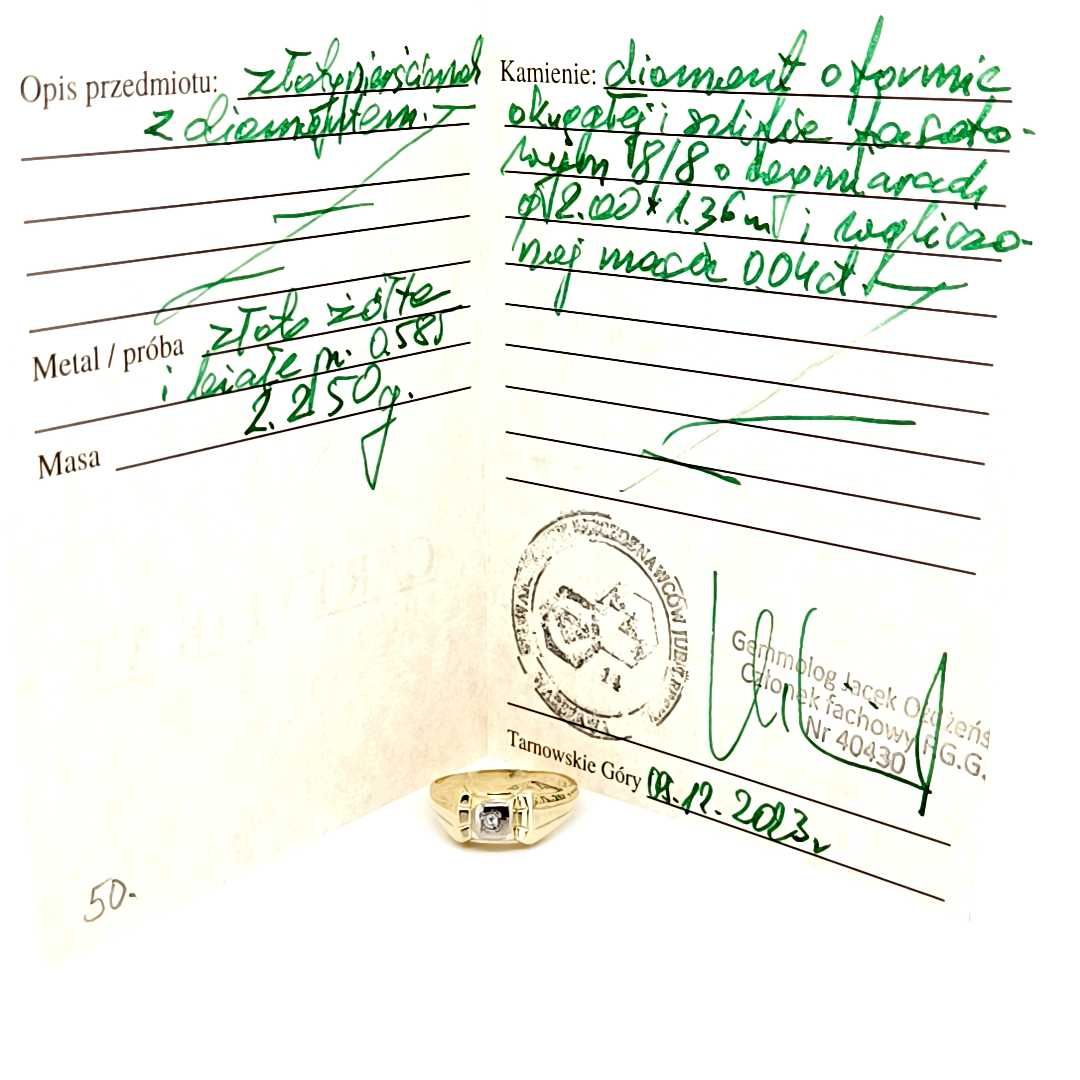 złoty pierścionek z diamentem 43/17/23