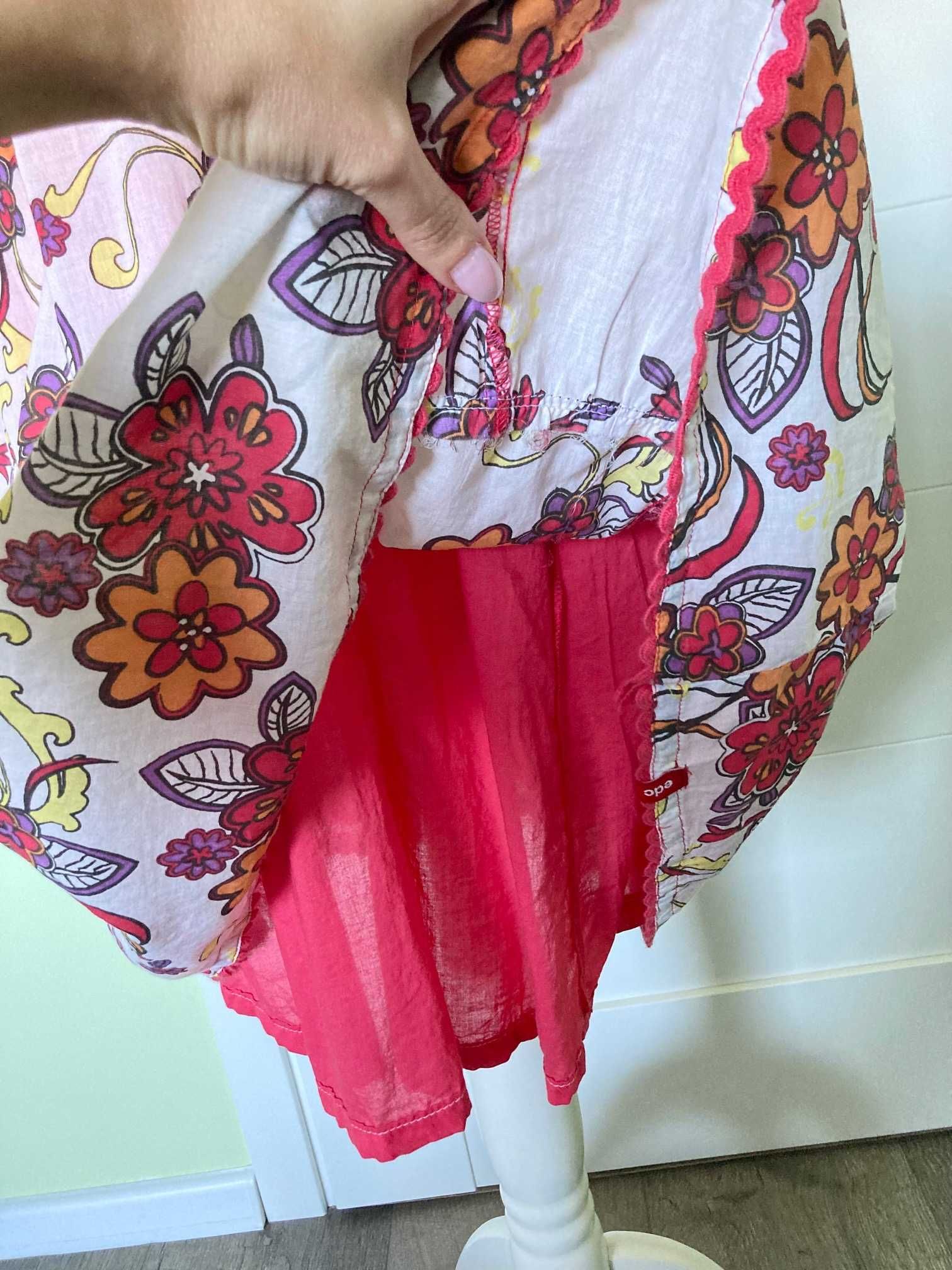 Śliczna kolorowa midi sukienka Edc by Esprit bawełna kwiaty