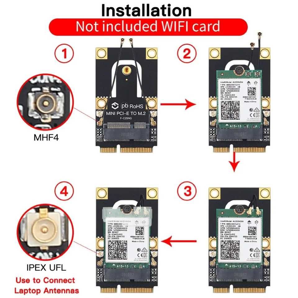 Адаптер M.2 NGFF на Mini PCI-E на M.2 Wifi Bluetooth для ноутбука